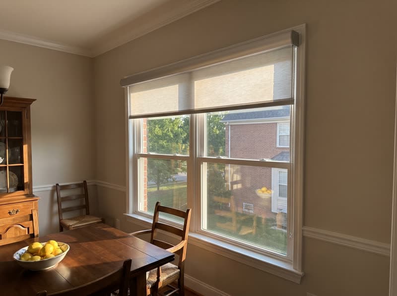 Chain-operated roller shades raised in a Sandy Springs dining room
